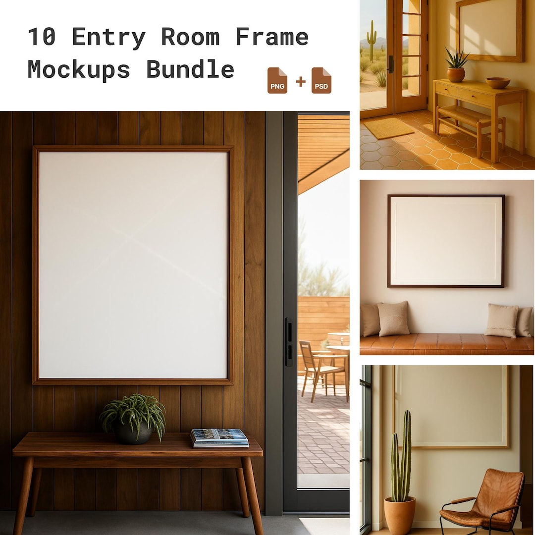 10 Western Entry Room Frame Mockups Bundle Mid Century Modern Templates ...