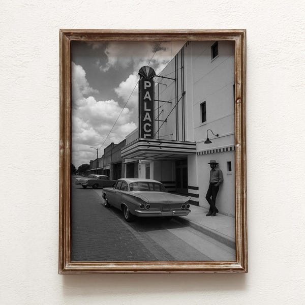 Cinema retrò, fotografia d'epoca, fotografia su pellicola, foto in bianco e nero, opere d'arte del Texas, poster di una stanza stampabile, download digitale