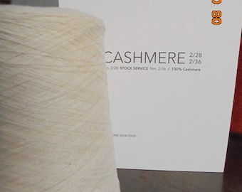 Cariaggi yarn 'greggio' undyed. Weight 2/28 (1400 meters/100 Grams). 100% Cashmere. Net cone Gr 624.