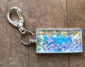 Custom Map Keychain-Rectangular (1"x2" pendant)