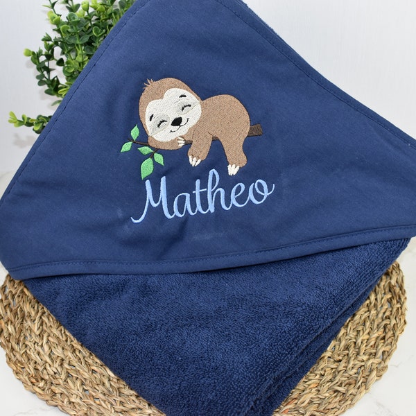 Badehandtuch mit Kapuze für Babys und Kleinkinder, navyblau, personalisierbar, 100cmx100xm