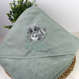 Hooded bath towel for babies and toddlers, eucalyptus, customizable, 100cmx100xm