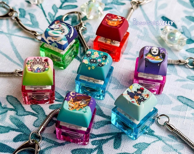 Haku, Soots Sprites, Calcifer, Catbus, Kiki, My Neighbor, No Face Keycap Clicky Keychain (Blue Clicky Switches)