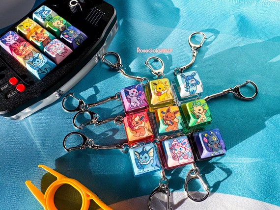 Eeveelution Snack Time Light up Clicky Keycap Keychain (blue