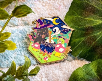 Witch Cat and Froggo Enamel Pin (1.80 inches)
