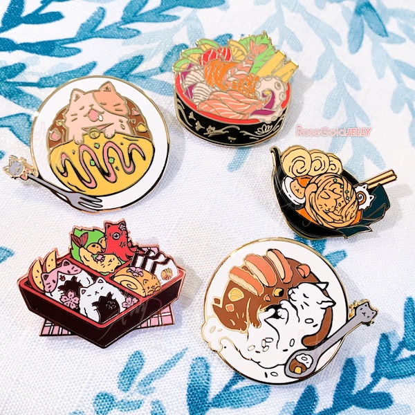 Comida japonesa: Pines esmaltados de curry Catsu, gato Omurice, gato Ramen, tazón de gato Sushi, caja Bento Sakura (3,8 cm)