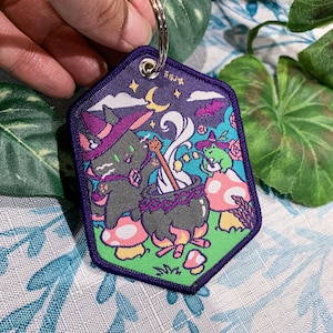 Witch Cat and Froggo Jet Tag Keychain (2.5 x 3.5 inch)