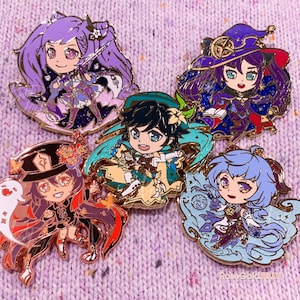 Venti, Mona, Keqing, Ganyu, Hu Tao Enamel Pins (1.75 inches)