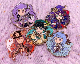 Venti, Mona, Keqing, Ganyu, Hu Tao Enamel Pins (1.75 inches)