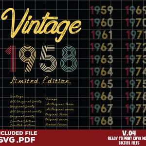 Limited Edition 1958-1978 Vintage Bundle, Birthday svg, distressed retro cut files digital Downloads, for Men Women