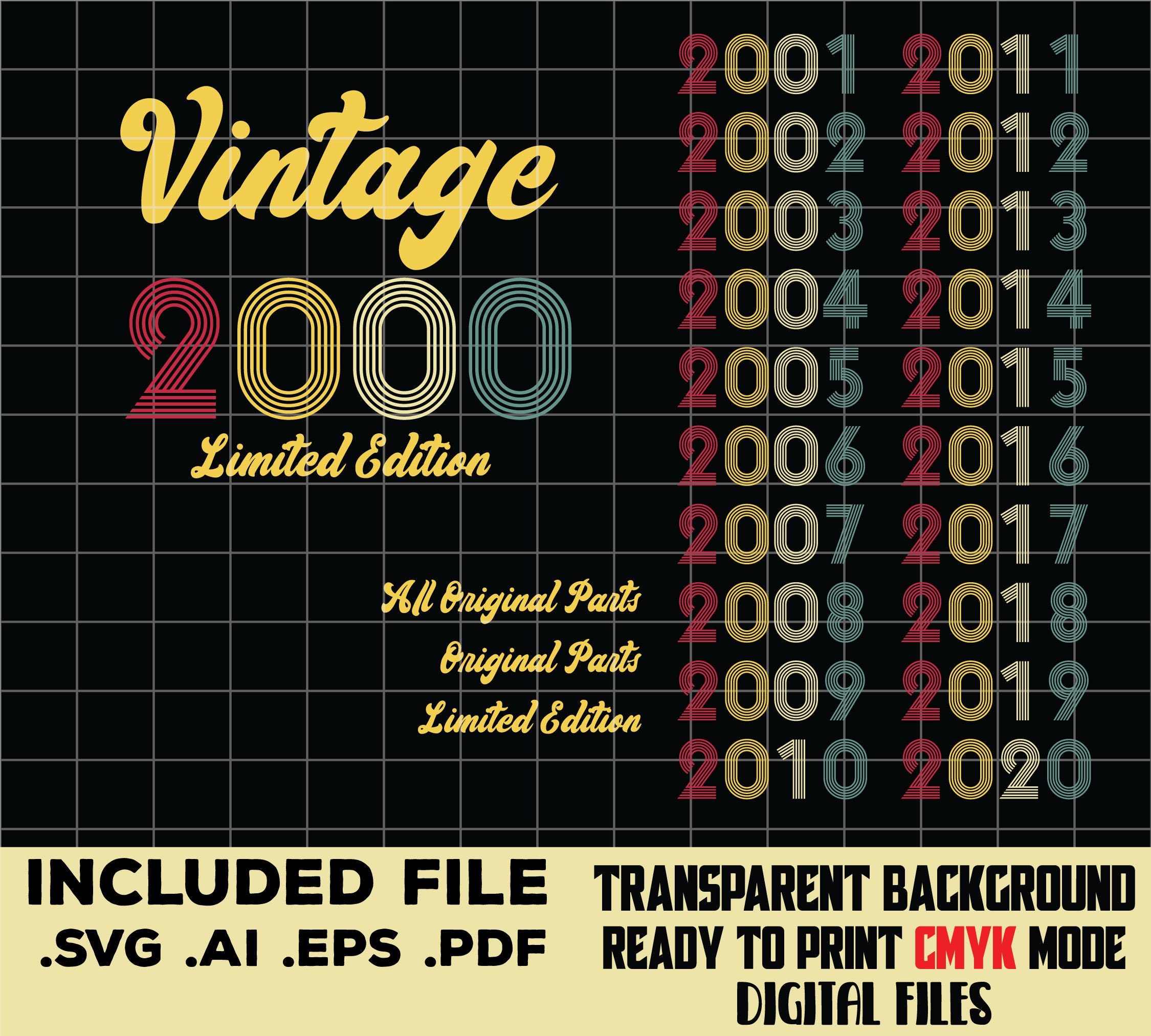 Bundle Vintage 2000-2020, Limited Edition, Birthday Svg