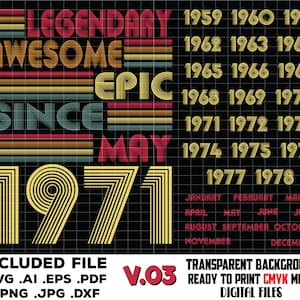 Bundle Vintage 1958-1978, Retro Legendary, Geburtstag svg, beunruhigte Retro-Grunge-Schnittdateien digitale Downloads für Männer und Frauen
