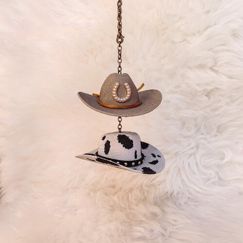 Cowboy Hat Rearview Mirror Charms Cowboy Keychain Western Etsy