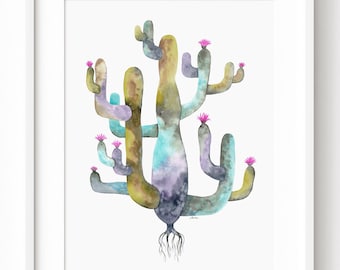 Saguaro Cactus Art Print: Watercolor Southwest Decor (UNFRAMED)