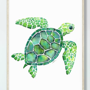 Sea Turtle digital print, ocean animals prints, nautical artwork, watercolor, sea life, coastal art, beach house wall decor, nursery art