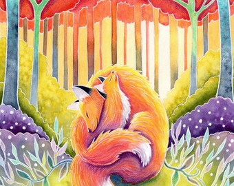 Fox Watercolor Fine Art Giclee Print, Whimsical Cottagecore Animal Wall Decor, Nature Inspired Art for Nursery, Gallery Wall, or Childs Room