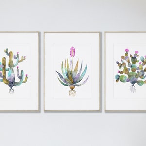 Cactus Art Prints Set: Southwest Desert Watercolor Paintings