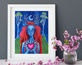 Pagan Goddess Fine Art Giclee Print based on Original Watercolor and Colored Pencil Art Titled "Elen of the Dreamways"