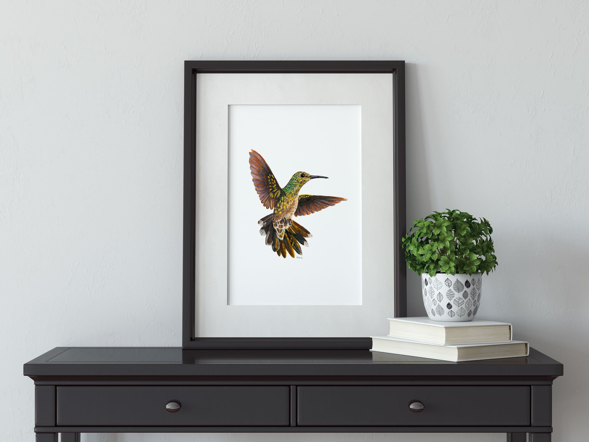 Green Hummingbird Watercolor and Colored Pencil Fine Art | Etsy