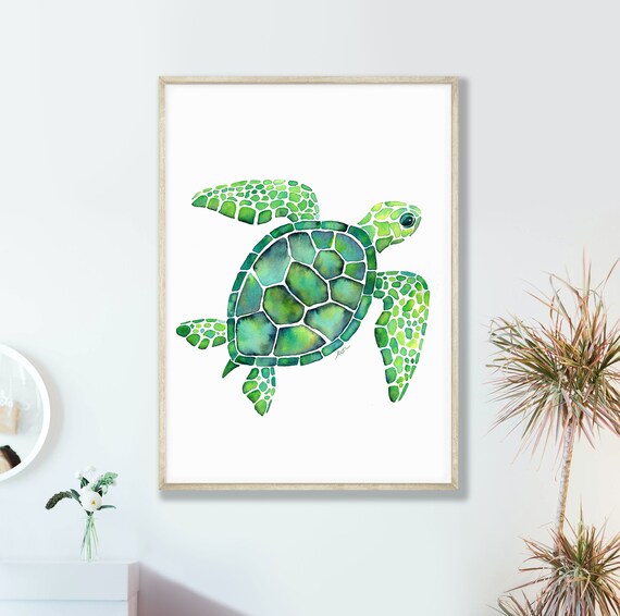 Sea Turtle Digital Print Ocean Animals Prints Nautical | Etsy