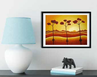 Trees Sky Mountains Sunset - Imaginative Landscape High Quality Giclee Fine Art Print titled "Stark"