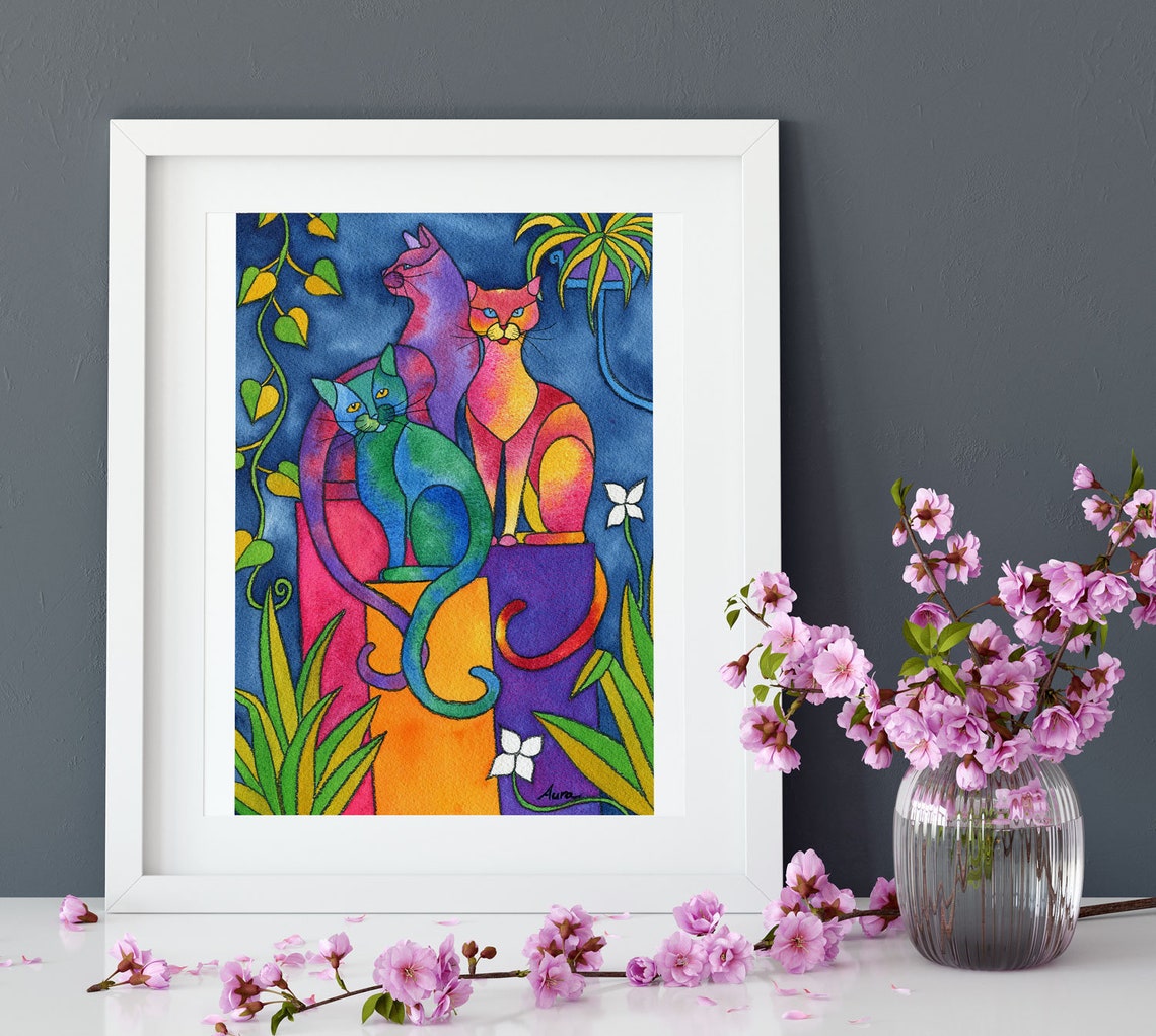 Siamese Cats Giclee Print, Cat Lover Artwork, Cat Lovers Gift, Cat