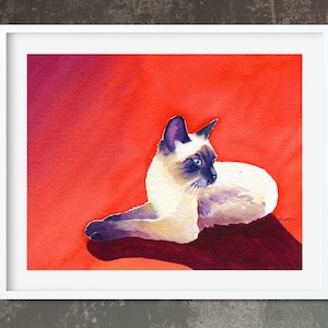 Siamese Cat Watercolor Giclée Print: Colorful Cat Art