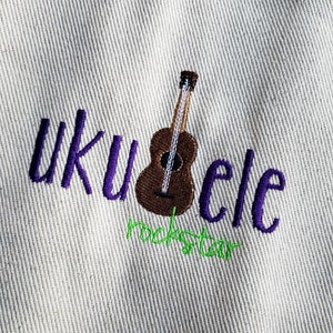 Ukulele Rockstar - Embroidered Tote Bag - Natural Cotton Twill Large Carry-All Tote Bag, Green Purple Brown - The Ukulele Swag Shop