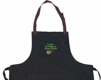 I'm Grillin' But I Rather Be Strummin" My Uke Full Length Apron - Embroidered Apron - My Ukulele Swag Shop