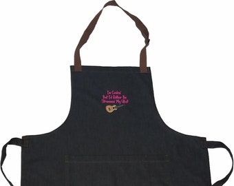 I'm Cookin' But I Rather Be Strummin" My Uke Full Length Apron - Embroidered Apron - My Ukulele Swag Shop