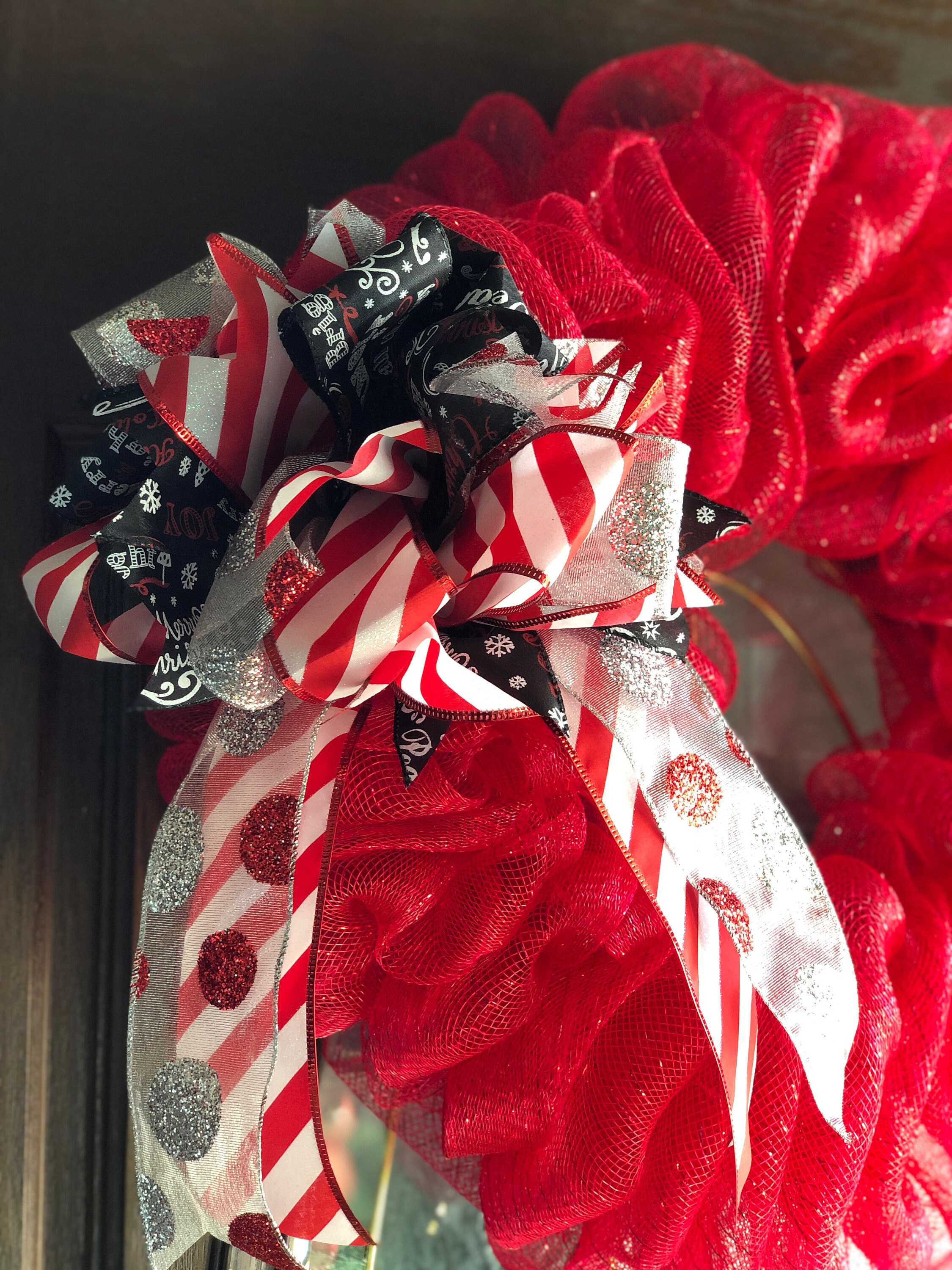20 Inch Red Deco Mesh Ruffled Wreath Christmas Wreath | Etsy