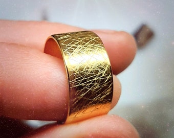 24k Gold Band - 24k Gold Ring - Recycled Gold Ring - Handmade Wedding Band - Wide Gold Ring - Hammered Gold - Rustic Gold Ring