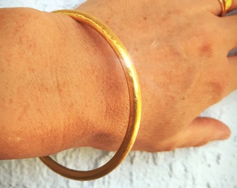 24k Gold Bangle - 24k Gold Bracelet - Gold Bangle - Recycled Gold Bangle - Chunky Gold Bracelet - 4.5 MM Gold Bangle - Rustic Gold Bangle