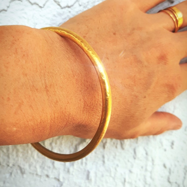 24k Gold Bangle - 24k Gold Bracelet - Gold Bangle - Recycled Gold Bangle - Chunky Gold Bracelet - 4.5 MM Gold Bangle - Rustic Gold Bangle