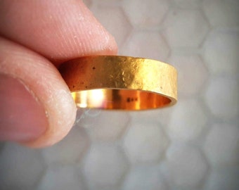 24k Gold Band - 24k Gold Wedding Band - Recycled Gold Ring - Handmade Wedding Band - Chunky Gold Ring - Hammered Gold - Rustic Gold Ring