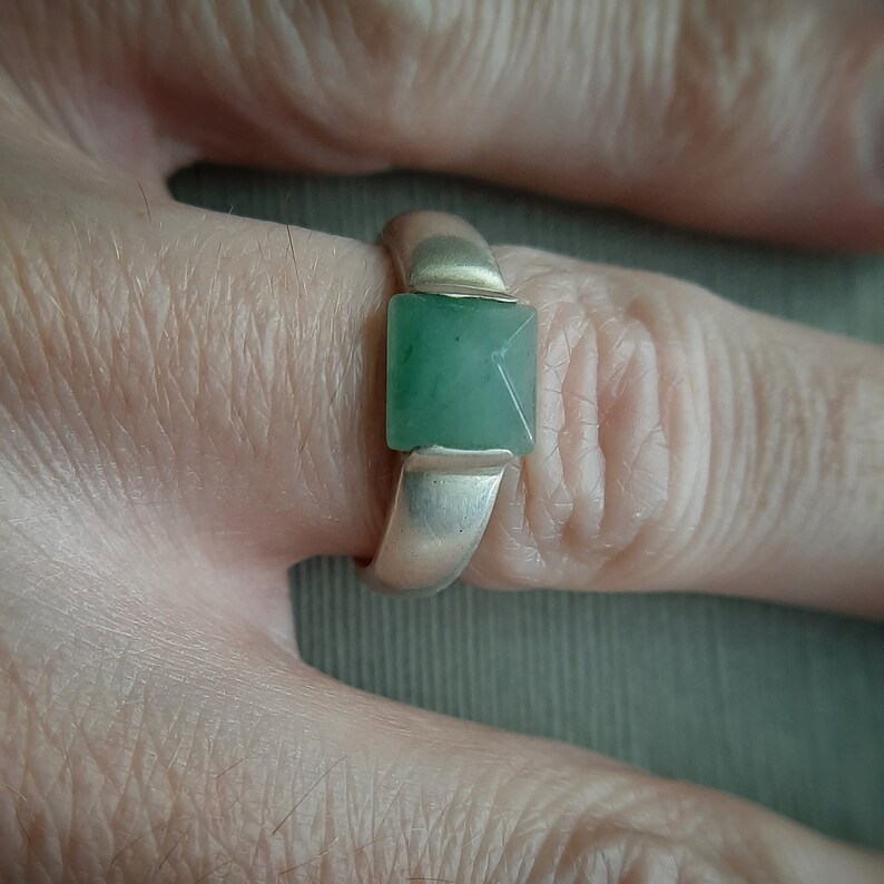 Jade Ring Alternative Wedding Ring Green Jade Ring Pyramid Ring Handmade Antique Ring Silver Jade Ring Vintage Silver Ring