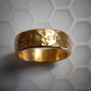 24k Gold Band - 24k Gold Wedding Band - Recycled Gold Ring - Handmade Wedding Band - Chunky Gold Ring - Hammered Gold - Rustic Gold Ring