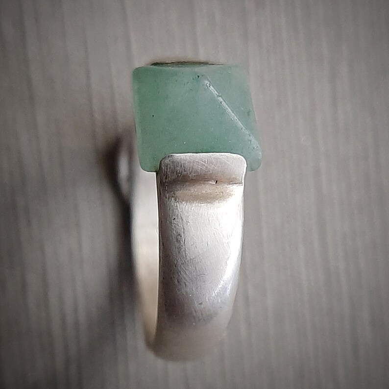 Jade Ring Alternative Wedding Ring Green Jade Ring Pyramid Ring Handmade Antique Ring Silver Jade Ring Vintage Silver Ring