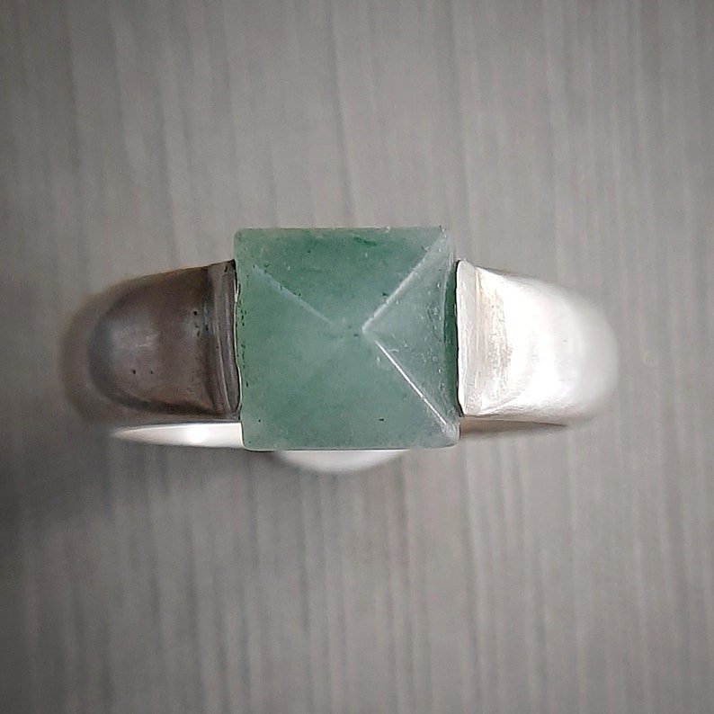 Jade Ring Alternative Wedding Ring Green Jade Ring Pyramid Ring Handmade Antique Ring Silver Jade Ring Vintage Silver Ring