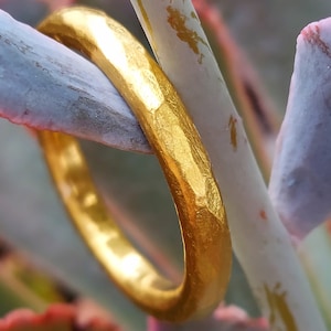 24k Gold Band - 24k Gold Wedding Band - Recycled Gold Ring - Handmade Wedding Band - Chunky Gold Ring - Hammered Gold - Rustic Gold Ring