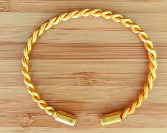 4.5mm Cuff bracelet - capped ends - twist cuff - 24k gold - handmade - Horseshoe cuff - adjustable bracelet