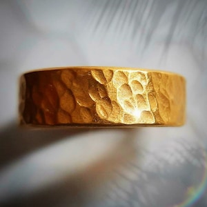 24k Gold Band - 24k Gold Wedding Band - Recycled Gold Ring - Handmade Wedding Band - Chunky Gold Ring - Hammered Gold - Rustic Gold Ring