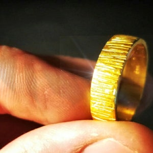 24k Gold Band - 24k Gold Wedding Band - Recycled Gold Ring - Handmade Wedding Band - Chunky Gold Ring - Hammered Gold - Rustic Gold Ring