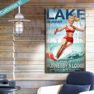 Custom Lake House Decor - Personalized Water Skiing Sign, Beach Decor, Lake House Gifts, Cabin Decor, Vintage Sign, Summer Wall Art