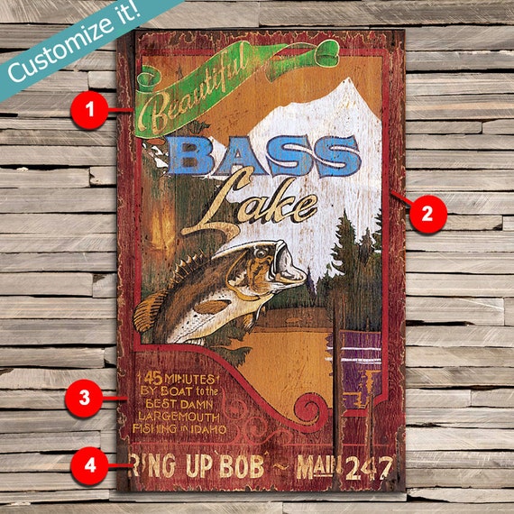 Custom Wood Bass Fishing Sign, Personalized Bass Fishing Decor, Retro  Fishing Wall Art, Fishing Gifts, Fishing Art Printed on Wood 