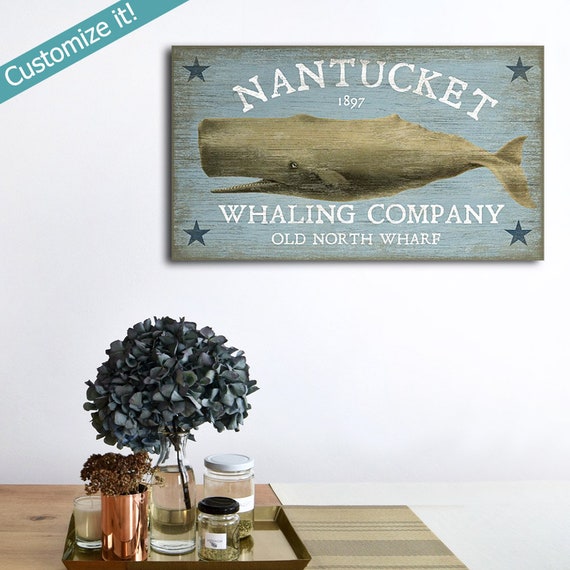 Nautical Decor Nantucket Art Personalized Whale Sign, Custom