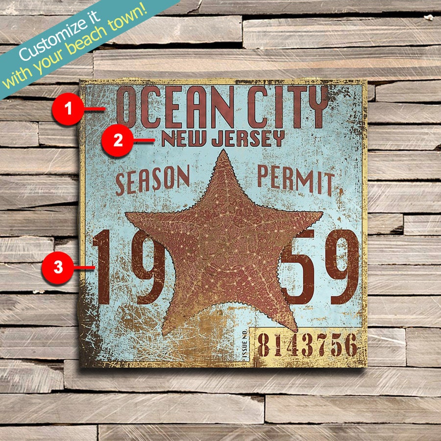 Ocean City NJ Beach Badge Wood Sign New Jersey Shore Beach Etsy