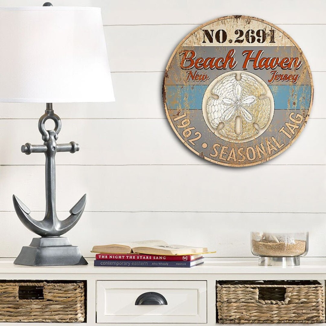 Long Beach Island Sign, Beach Haven LBI Beach Badge Wood Sign, Jersey