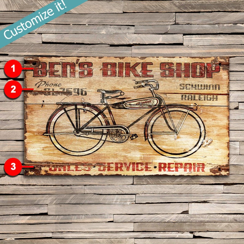 Personalized Vintage Bike Shop Sign Custom Bicycle Repair Etsy