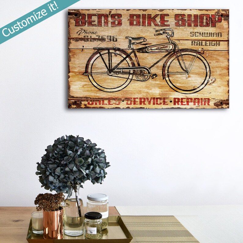 Personalized Vintage Bike Shop Sign Custom Bicycle Repair Etsy